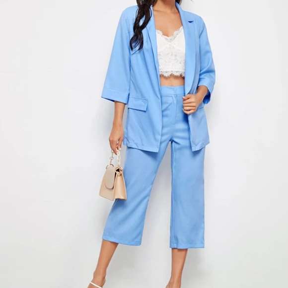 Roll up sleeves blazer & straight leg pants set